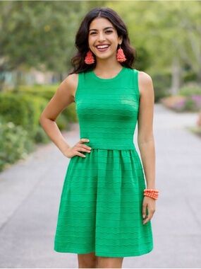 Cynthia Rowley Green Sleeveless Knit Fit Flare Dopamine Dress Small